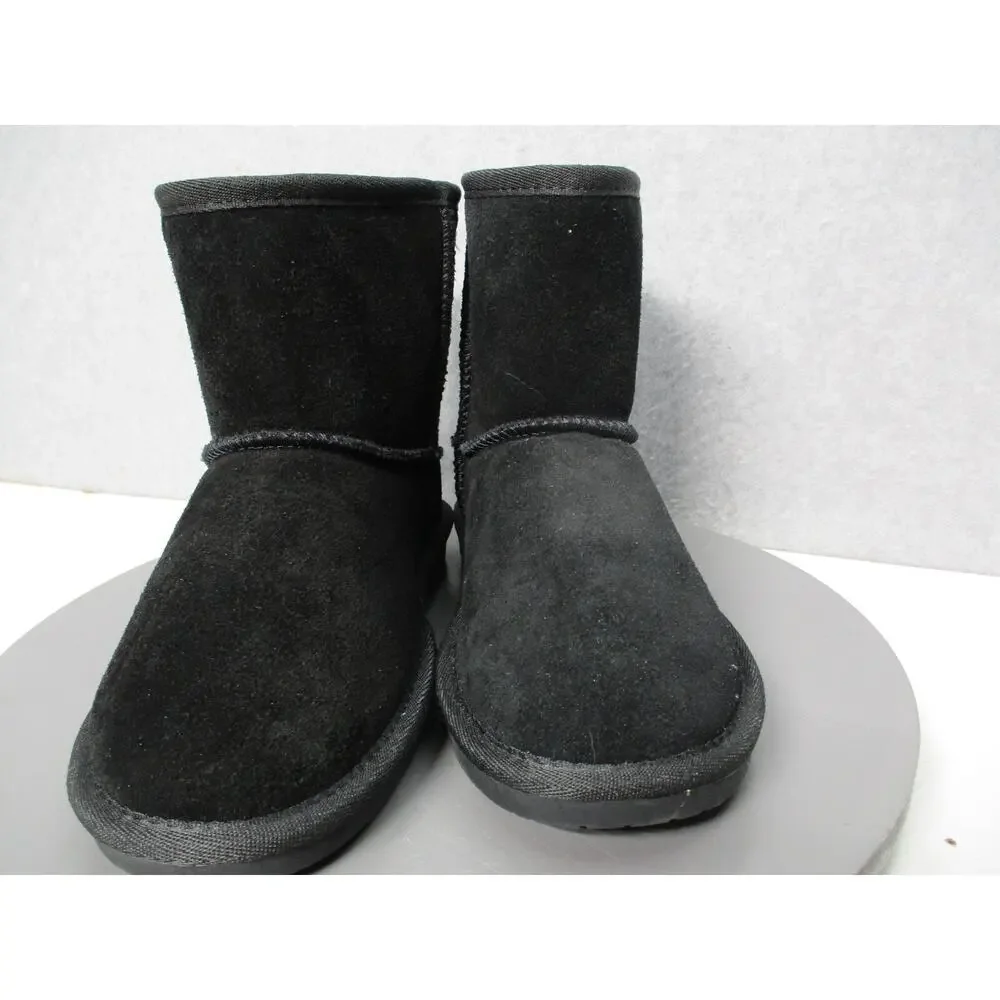 Minnetonka Faux Fur Suede Black Mini Winter Slip On Boots Womens Sz 6